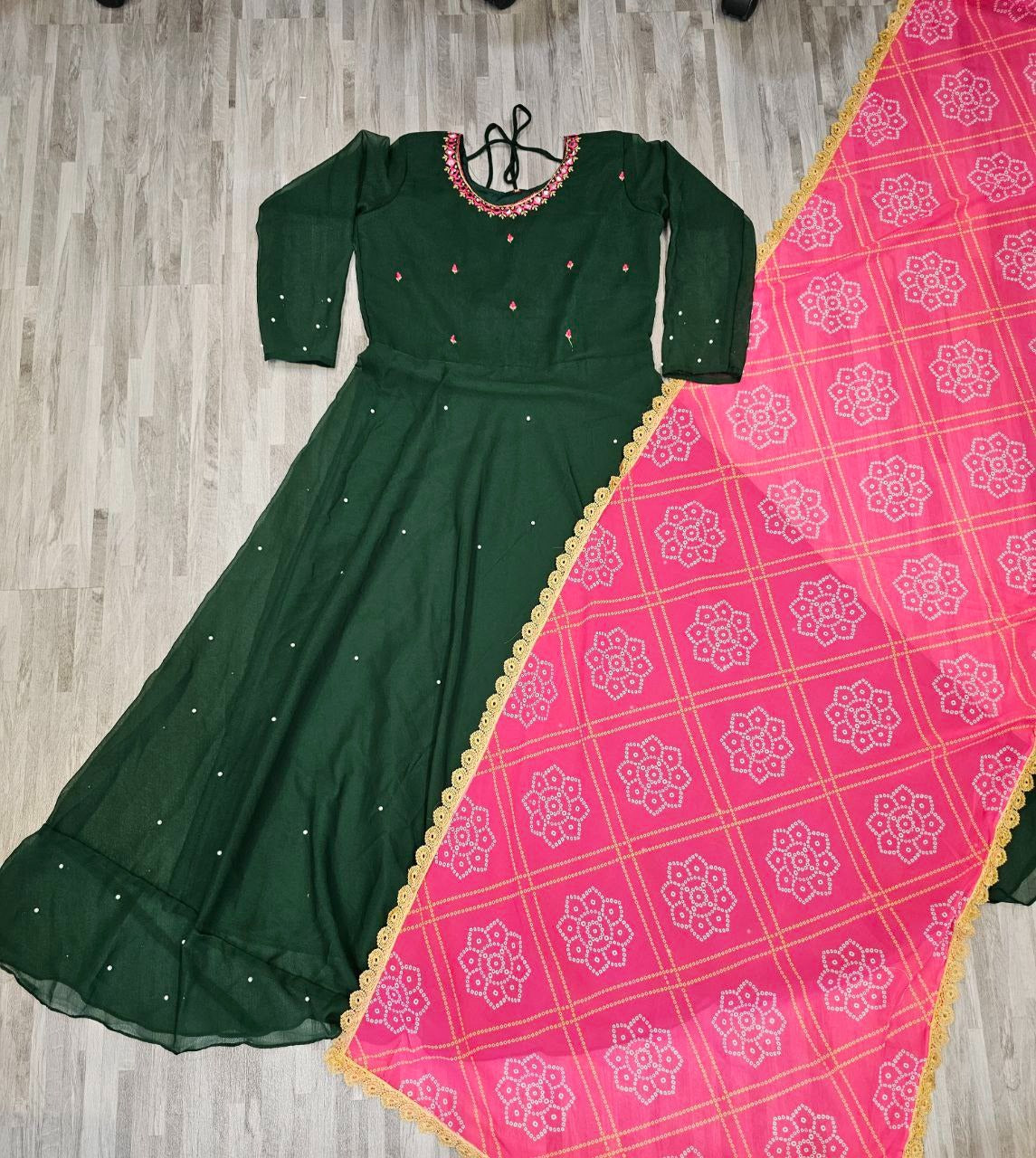 Women’s Solid Georgette Gown Kurta Set with Dupatta