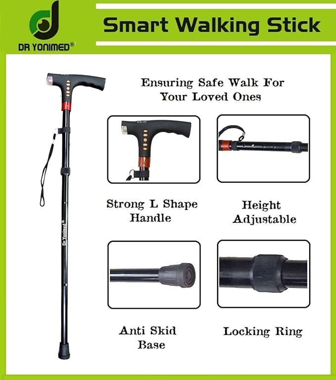 Adjustable Folding Walking Stick with FM Radio & LED Torch