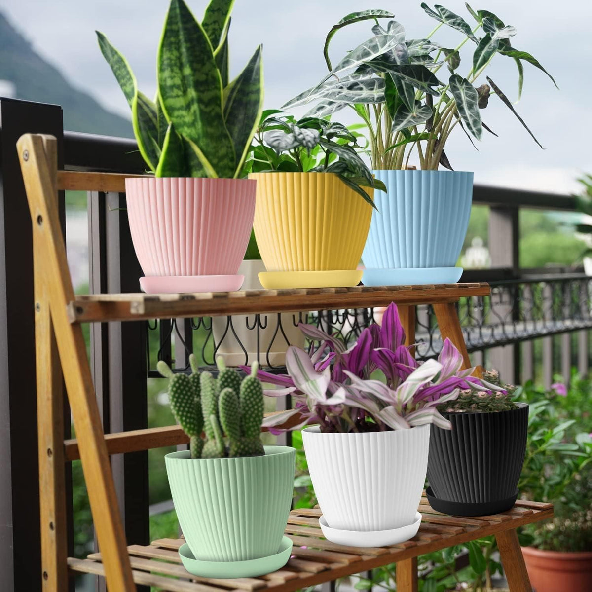 Round Plastic Flower Pot with Drainage Tray