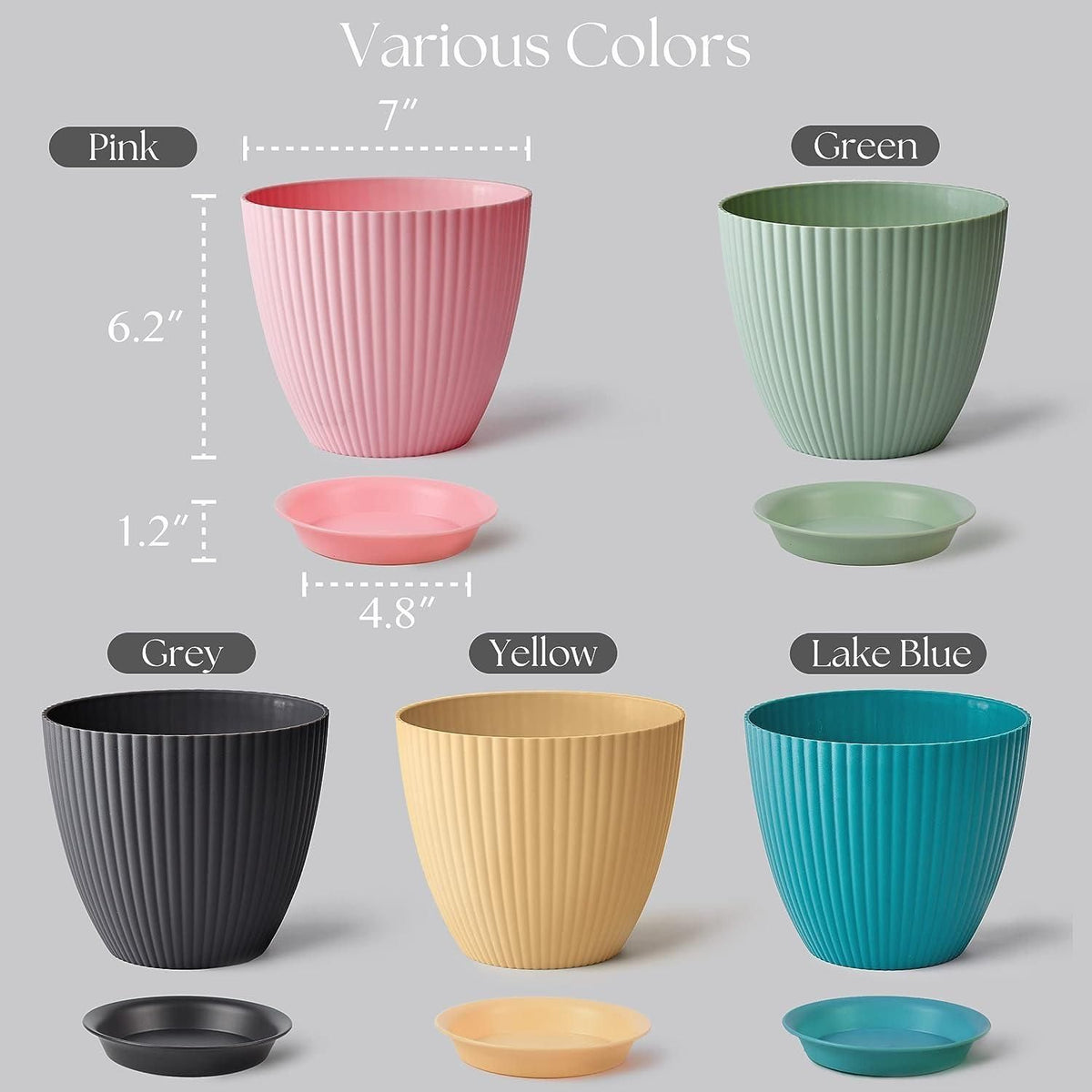 Round Plastic Flower Pot with Drainage Tray