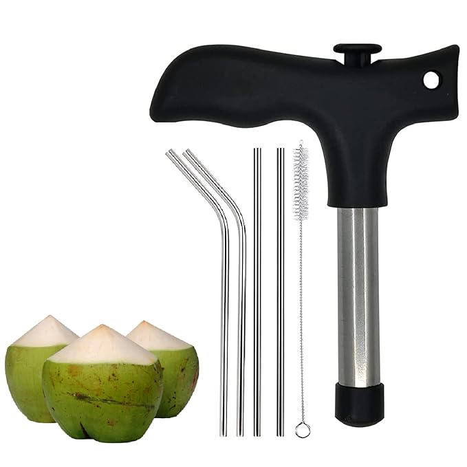 Stainless Steel Coconut Opener with Straw & Cleaner Stick
