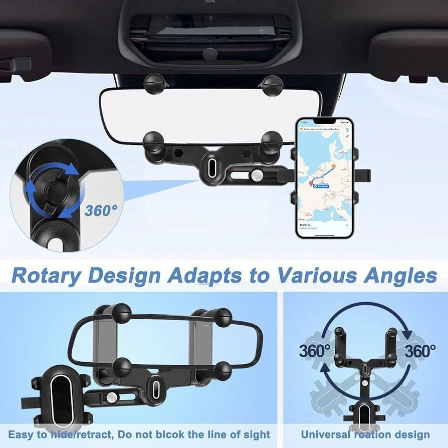 Phone Mount for Car, 2024 Upgraded Rear View Mirror Phone Holder, Universal Mount, Rotatable Phone Holder for Car Compatible